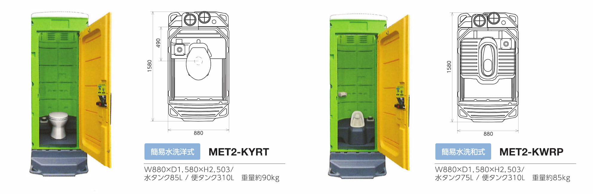 [MET2-SWLT] 仮設トイレ 簡易トイレ 仮設便所 エコットトイレM2 和式 水洗タイプ 架台付き - 3